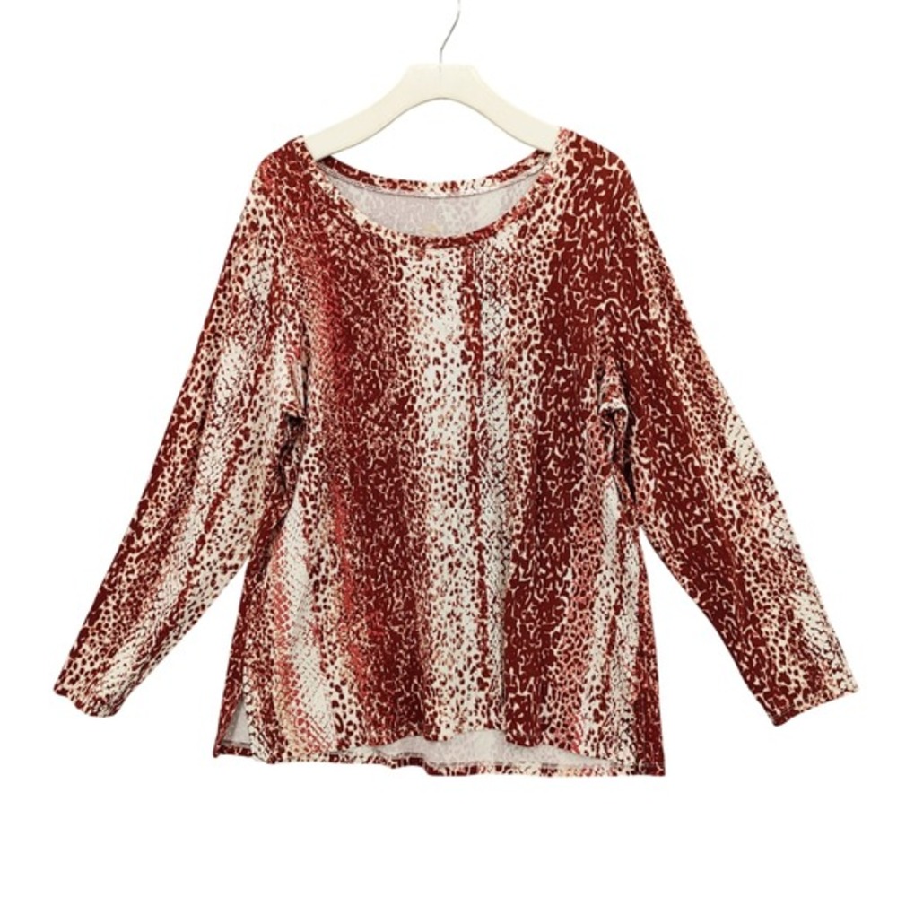 Belle Kim Gravel Womens Earthy Boho Chic TripleLuxe Snakeskin Top L Red Animal